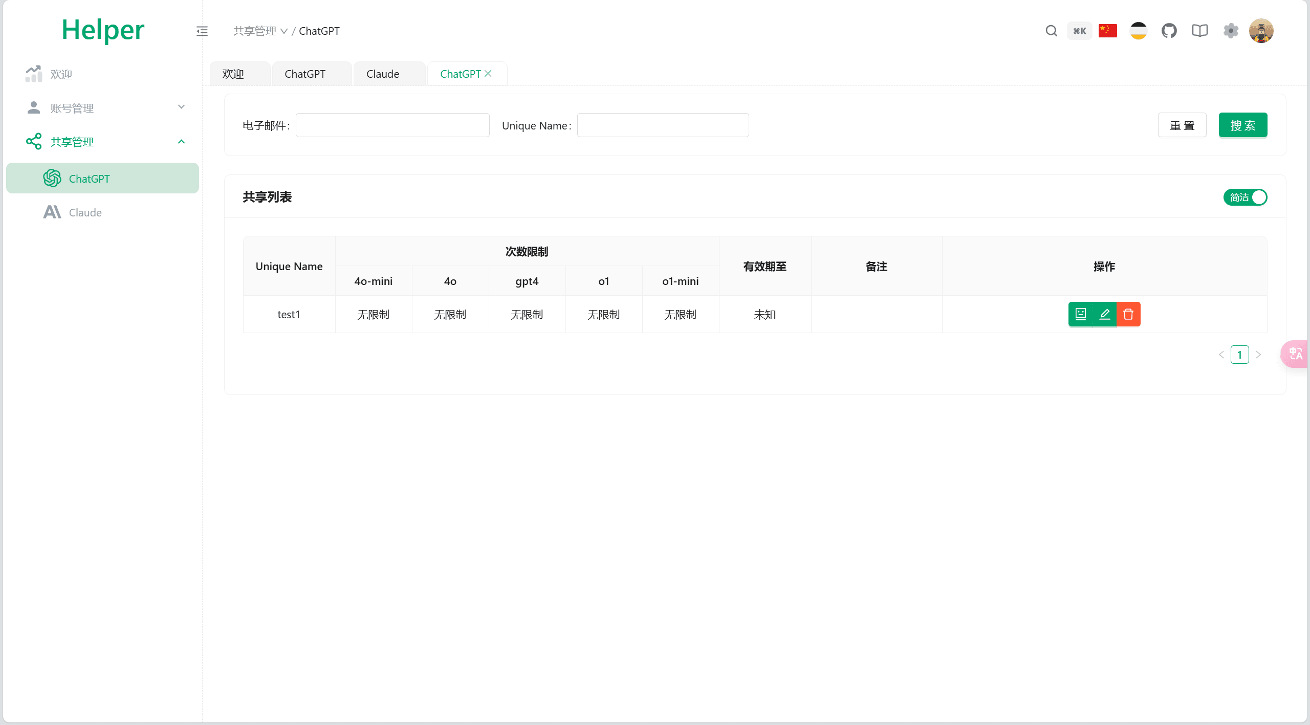 共享用户列表